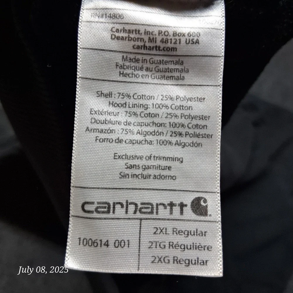* Carhartt 100614‎ Rain Defender Sweatshirt Size 2XL Black Full Zip Heavyweight